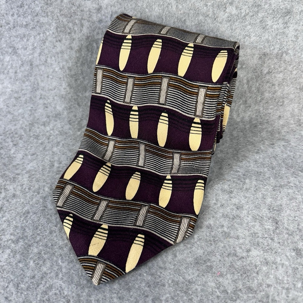 Jacobs Roberts Ltd Silk‎ Tie Made in Italy Geometric Purple Gold Mens Necktie